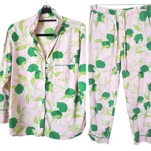 Printfresh Pink Lime Botanical Print Pajama Set Organic Cotton Women's
